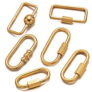 סט 5 קרבינרים אובליים מנירוסטה עם סגירת הברגה ליצירה ו-DIY